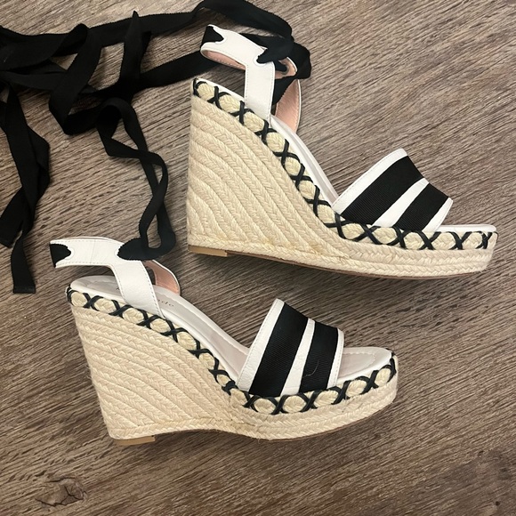 kate spade Shoes - Kate Spade Black & White Espadrille Wedges - 7